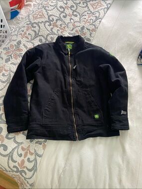 John Deere Black Jacket with Green Logo Accents